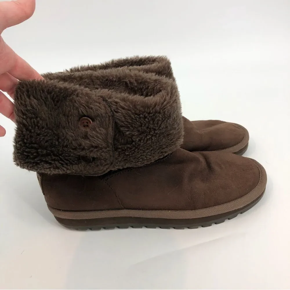 SKECHERS Australia Boiling Point Brown Furry Boot‎ Faux Leather Fur Size 9